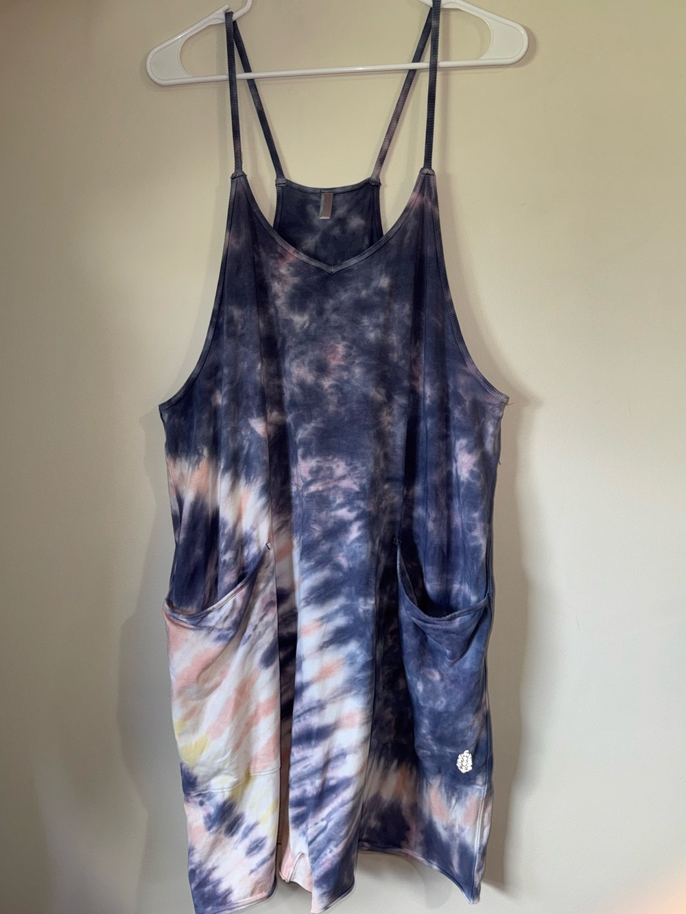 Free People Movement Hot Shot Dress Blue Pink Yellow Tie Dye Size Large